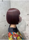 ボブ×ブリーチなしワインレッドカラー