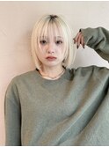 外ハネボブ 切りっぱなしボブ ハイトーンカラー ミニボブ【Riku