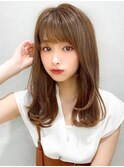 シャギーレイヤーロング韓国ワンホンヘアシースルーぱっつん前髪