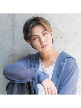 アッシュ 千歳烏山店(Ash) 韓国マッシュセンターパートメンズブリーチウルフフェザーパーマ