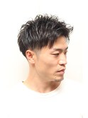 メンズビジネスツーブロックアイロンパーマ爽やか好印象黒髪