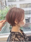 【20代30代40代】【絶壁解消】ピンクベージュ×ショートボブ