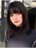 暗髪黒髪小顔ミディアムレイヤーカット髪質改善コスメストレート