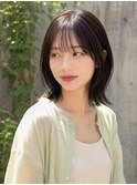 シースルーバングミディアム黒髪清楚大人軽めミディアム
