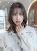 大人かわいい前髪セシルカットココアブラウンフリンジウェーブ