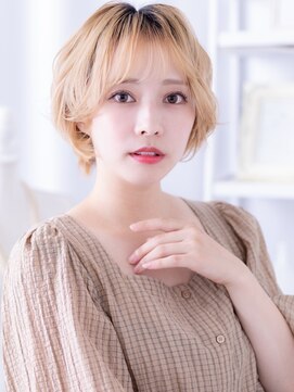 韓国風全頭ブリーチ小顔ゆるふわプードルボブa越谷20代30代