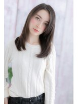 ミック 日暮里店(miq) ナチュラル透明感かきあげバング黒髪ロングストレートc1