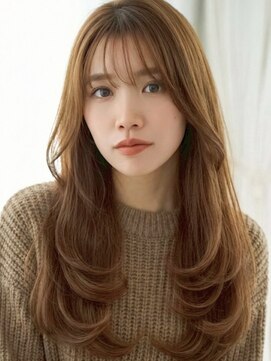 レイヤーカット/顔周りカット/ロング/ハニーブラウン