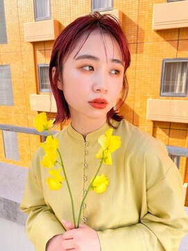 テトヘアー(teto hair) ピンクボブシースルーバングワンレン 束感切りっぱなし