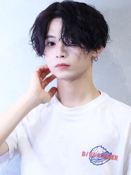 コンフィデンス メンズヘアー(confidence MEN'S HAIR) パープルブラックスパイラルパーマ 刈り上げ前下がりマッシュ