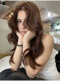外国人風バタフライレイヤーカット×透明感オレンジブラウン
