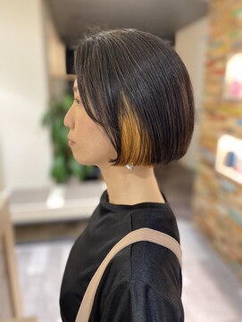 リコ エスト 上野店(lico est) 大人ショートボブ　インナーカラーオレンジ