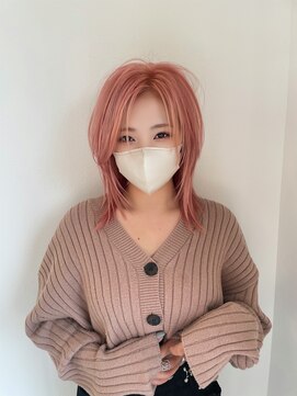 リエンスクレア(RIENS xrea) ミディアムレイヤーカット*顔周りレイヤー*ピンクカラー