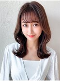 デジタルパーマ前髪パーマ韓国くびれミディアムチェリーブラウン