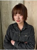 ハッシュボブシャギーカット顔まわりレイヤーモカベージュ
