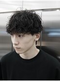 シャドウパーマ無造作パーマセンターパートマッシュヘア毛流れ
