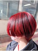 似合わせ小顔カット×こなれ感ショート×透明感チェリーレッド