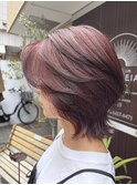 外ハネミディアム×ボルドーカラー