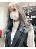 silver×light blue /インナーカラー/ハイトーン/ケアブリーチ