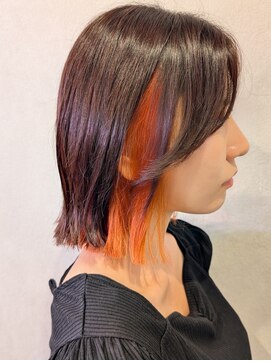 イリエヘア 川口(irier hair) 秋色インナーカラーオレンジボブ【薬師神】