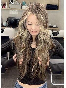 エガオ 藤沢店(EGAO) ロングレイヤーカットウェーブヘアハイライトカラーブリーチ