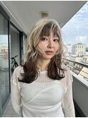 レイヤーカット ローライト ブリーチ ホワイトベージュ【山口
