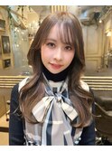マロンベージュ姫カットレイヤー韓国風ヘア顔周りレイヤー