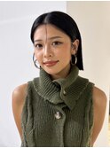 黒髪秋色透明感カラーボブルフワンレン_ba534391