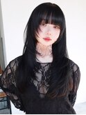 ロング暗めカラー韓国ヘア顔周りレイヤー_F40697