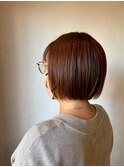 小顔切りっぱなし丸みボブ×大人可愛いオレンジブラウン艶カラー