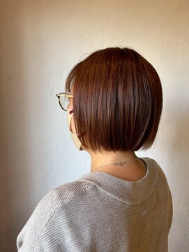 クレエ ヘアー デザイン(creer hair design) 小顔切りっぱなし丸みボブ×大人可愛いオレンジブラウン艶カラー