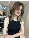 韓国ヘアーハッシュカットレイヤーカットグレージュブリーチ無し