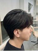 韓国へアカルマパーマワックスなしセンターパート黒髪ウルフ