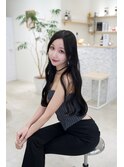 小顔薄めバンググレージュレイヤーロング前髪パーマ黒髪