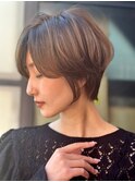 透明感/抜け感ショート/フェミニン/くすみベージュ/春カラー