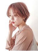 センターパートニュアンスパーマブルージュハンサムショート