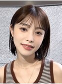 切りっぱなしボブチェリーブラウンミニウルフ前髪縮毛矯正表参道