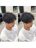 波巻きスパイラルパーマセンターパート