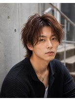 MEN's Baguz MEN'Sカット/ MEN'Sパーマ/ MEN'Sカラー 韓国風センターパート無造作ニュアンスパーマ束感レイヤーメンズ