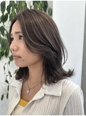 細めコントラストハイライトかきあげレイヤーグレージュ30代
