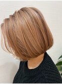 刈り上げボブ/細めハイライト/ニュアンスカラー/20代30代
