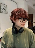 レッドオレンジ/ショートパーマ