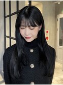 顔周りレイヤーロングレイヤーワンカラーブルーブラック