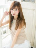 mod's天神/斜めバングアプリコットオレンジ艶感エアストレートa
