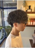 波巻きパーマ/刈り上げマッシュ