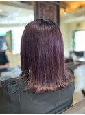切りっぱなしボブ/パープルブラウン