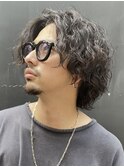 メンズ長髪ボブウルフ平成ミディアム渋谷スパイラルパーマ