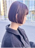 20代30代透明感暗髪アッシュブルーグレージュ丸みボブ