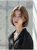 ナチュラルボブくびれヘアアプリコットオレンジ20代30代40代50代
