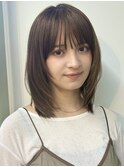 顔まわりレイヤー/大人ミディアム/ナチュラルブラウン/透明感/秋